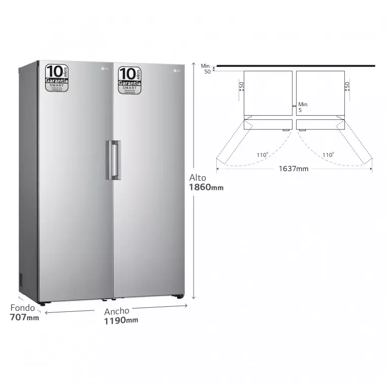 LG Set Frigorífico y congelador, 186cm, clasificación E, Inox antihuellas, GT415PZGSZ.SET
